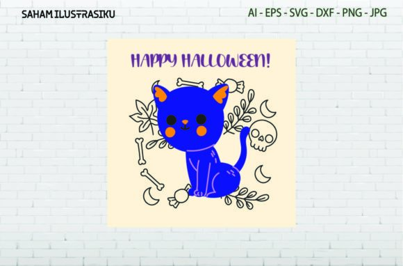 Card Party Halloween Cat Purple Svg