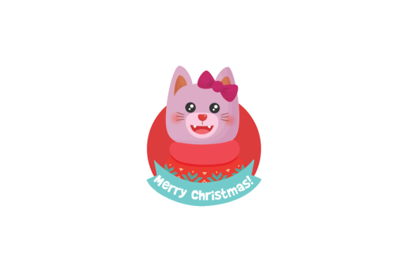 Christmas Animal Stickers Cat Pink Svg
