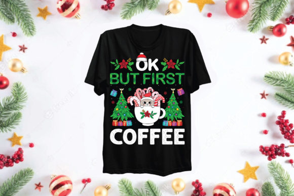 Christmas Cat Coffee SVG T-Shirt Design