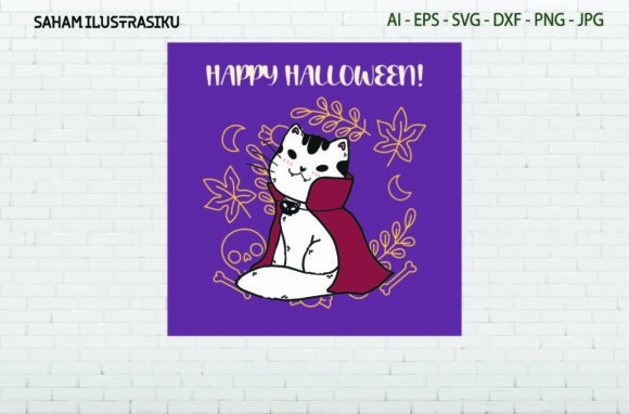 Halloween Card Party Cat Purple Svg