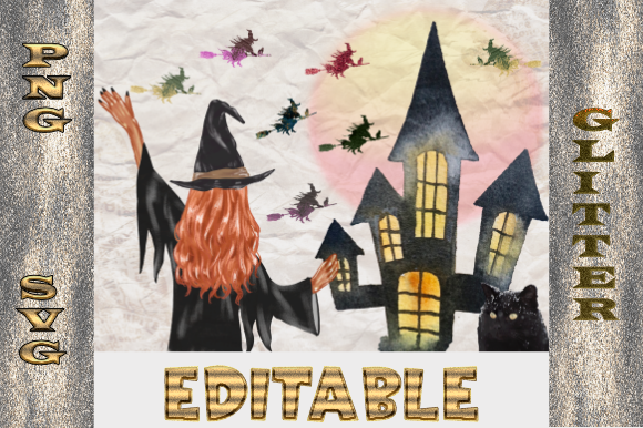 Halloween Witches with Cat Castle SVG