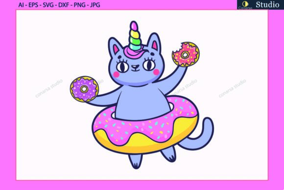 Unicorn, Cat, Donuts, SVG